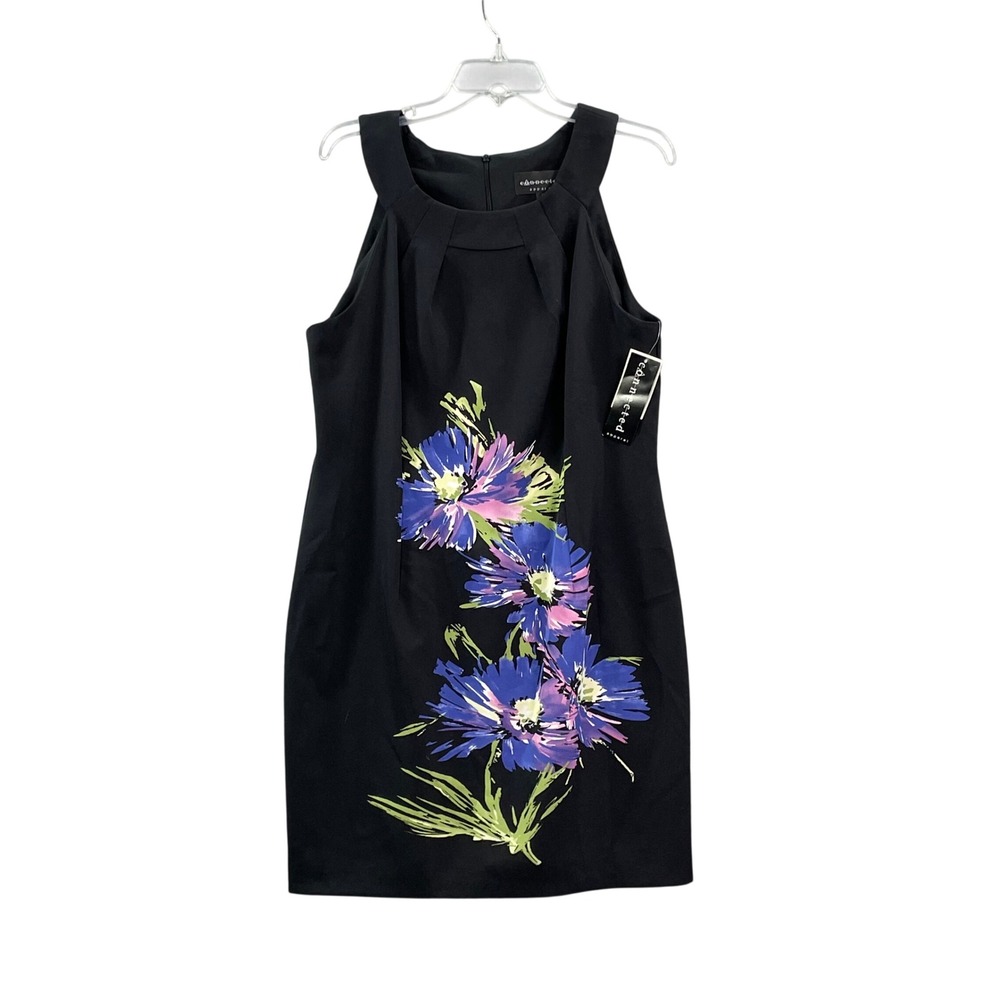 Connected Apparel Sheath Dress Womens 6 Black Floral High Neck Sleeveless Boho